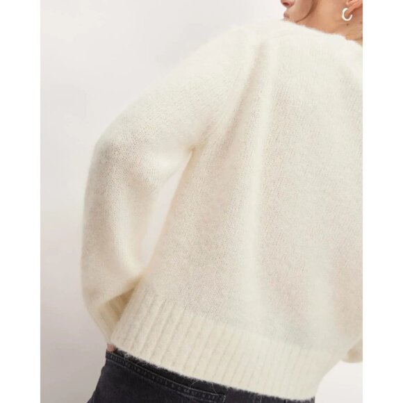 EVERLANE Ivory Snow Alpaca Wool Blend Boxy Cropped Crew Neck Sweater, Size M - Picture 3 of 16